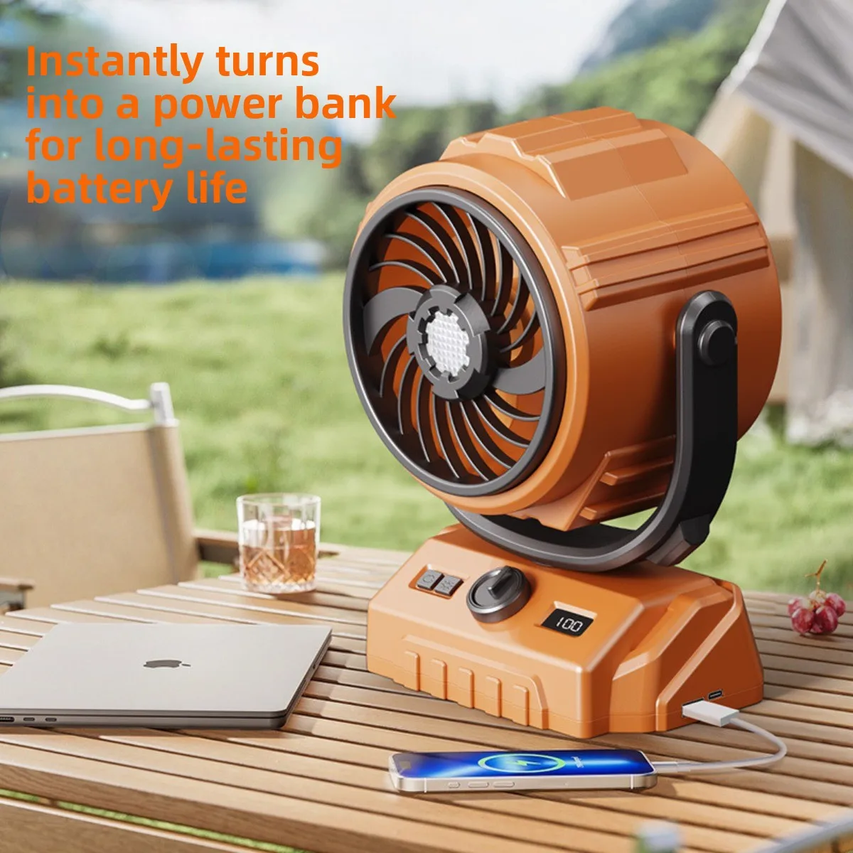 Camping Fan 20000mAh Rechargeable Portable Outdoor Camping Fan Air Circulators Wireless Tent Ceiling Fans with Hook and Light