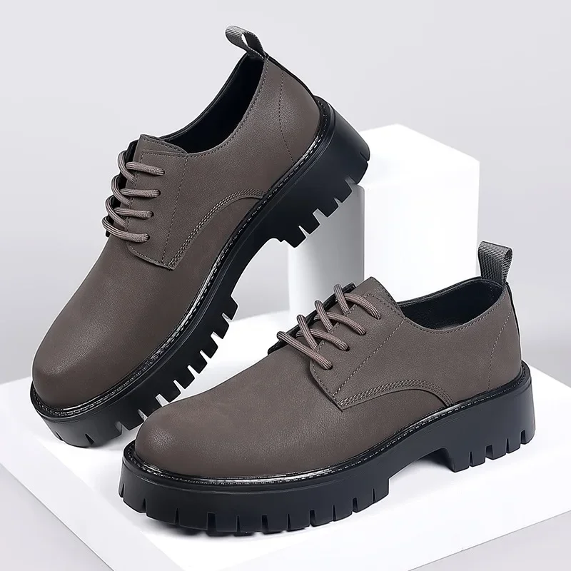 

High Quality Leather Platform Shoes for Men Fashion Non-slip British Casual Men's Shoes Solid Color Work Shoe Men Dress Shoes