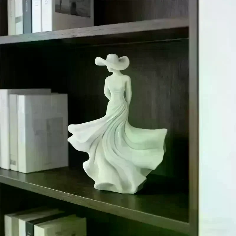 3D Ornament Figurine White Dancing Lady Statue Flowing Skirt Simple Console Living Room Decor Sculpture Gift For Women Girl