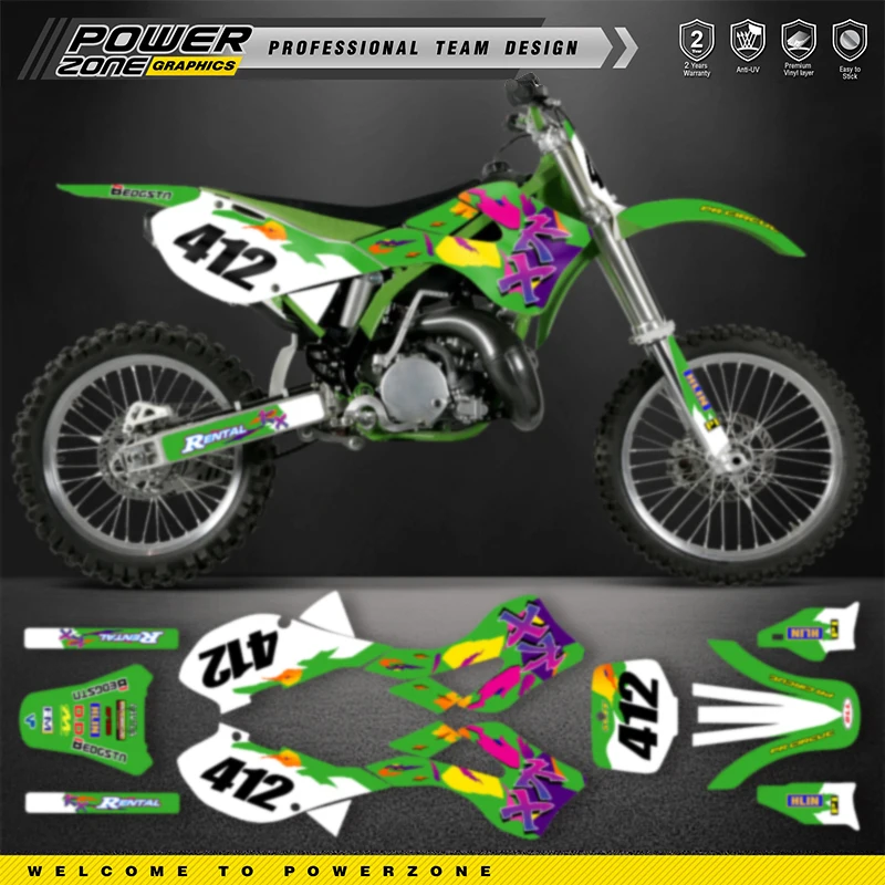 PowerZone Custom Team Adhesive Decals Vinyl Sticker Kit For Kawasaki KX250 125 1999 2000 2001 2002 KX1250 KX250 Motorcycle 02