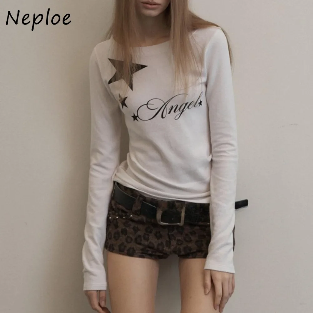 Neploe 2024 Winter New American Vintage Y2K Crop Top All-match Slim Casual Undershirt E-Girls Goth High Street Cruel Ropa Mujer