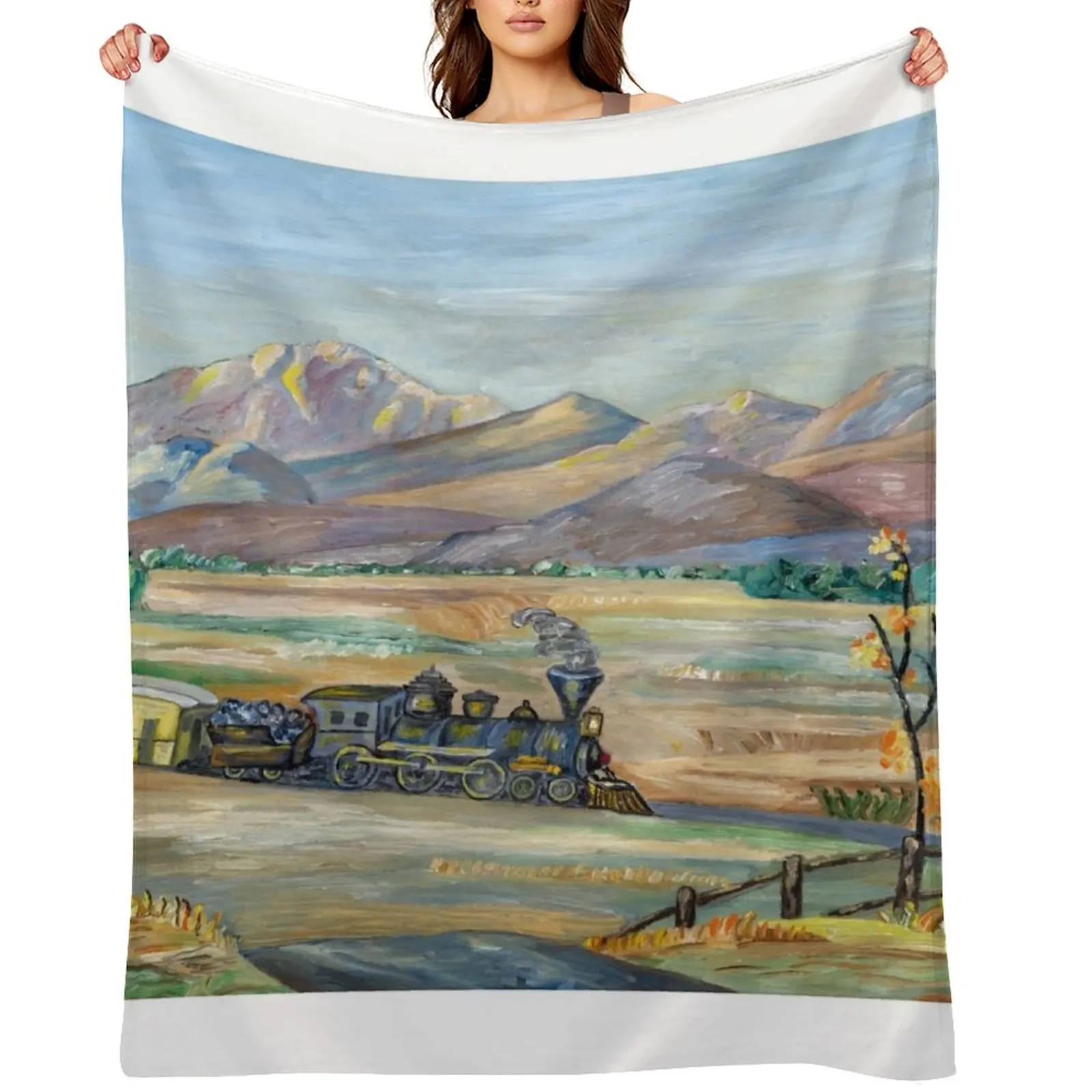 

A Train Moving Through Wild West Naive Painting Throw Blanket for winter Thins halloween bed plaid Blankets