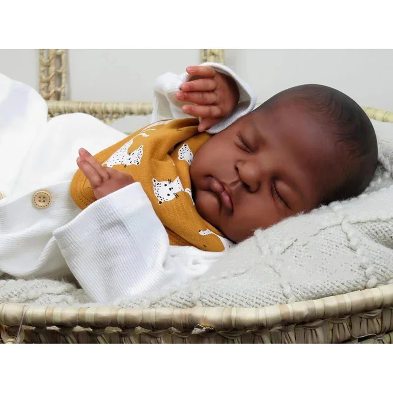 

NPK 20inch Remi Already Painted Finished Reborn Baby Doll in Dark Brown Skin Sleeping Baby 3D Painting with Visible Veins