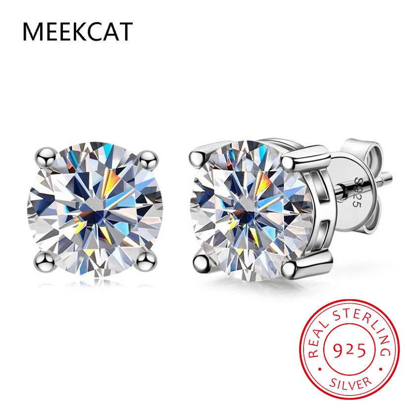 D Color Brilliant Round Cut Lab Moissanite Diamond Stud Earrings for Women 925 Sterling Silver Gold Plated Wedding Jewelry