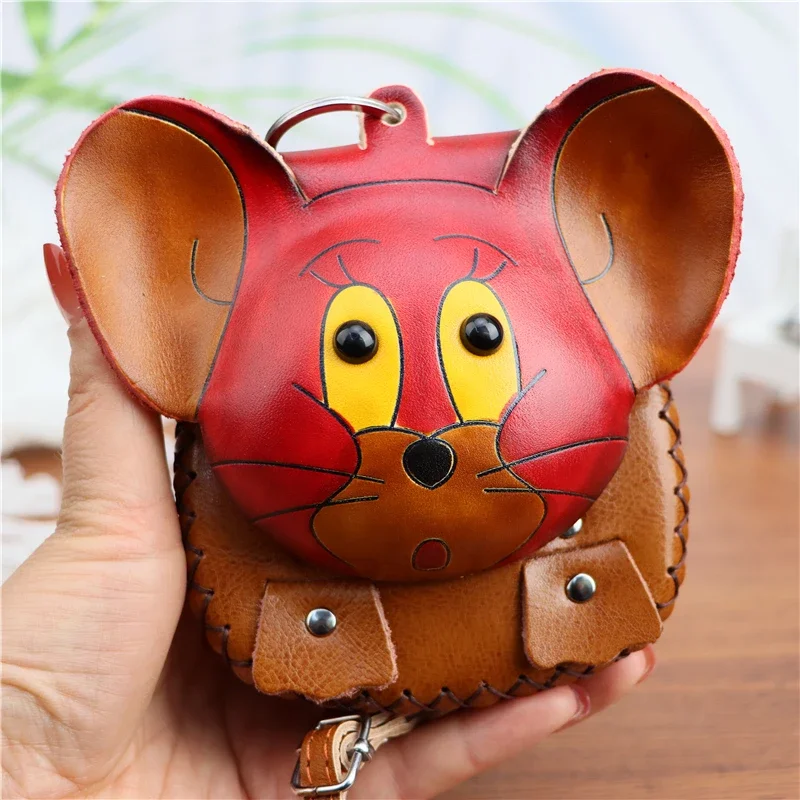 Cowhide Creative Small Mouse Coin Purse Car Key Bag Zodiac Small Backpack Single Shoulder Crossbody Bag Small Gift