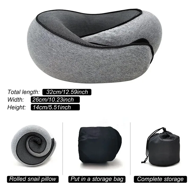 

Travel Neck Pillow Memory Foam U-shaped Pillow Snail Style Travel Neck Support Portable Adjustable Soft Noon Break Sleep Pillows