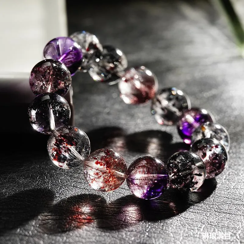 Natural Brazilian Collectible Begonia Flower Super Seven Venom Crystal Bracelet Red Super Gold Strawberry Girl Gift