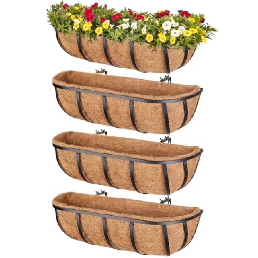 

Pack Window Boxes Railing Planter Box with Coconut Liner Balcony Railing Planter Horse Trough Deck Window Planters Metal Railg