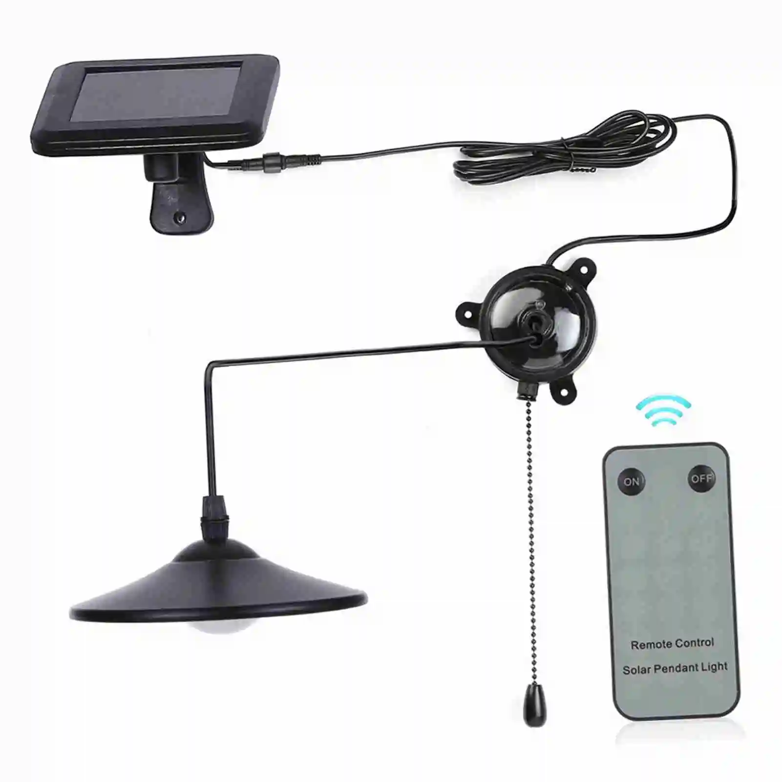 Solar Pendant Light 2 Control Modes 8 LED Solar Shed Light with Remote Control and Pull Cord Switch for Indoor Outdoor