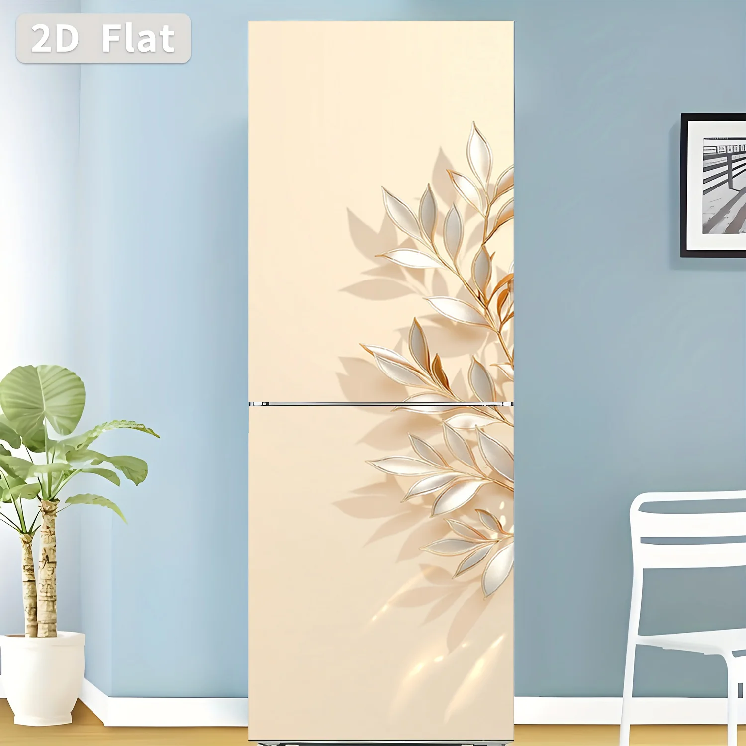 of  Printed Refrigerator Sticker, Measuring, Featuring a Golden Leaf Decorative Theme. It'S a Self-Adhesive Wall Sticker Suita
