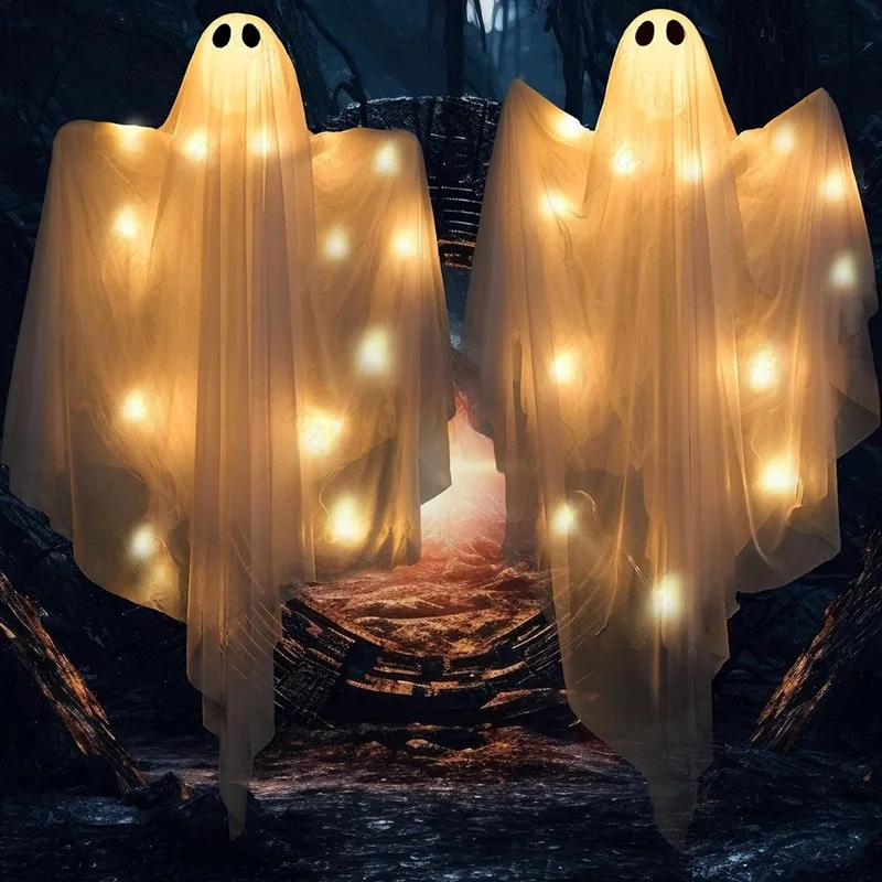 2pc Halloween LED String Lights Glowing Ghost Hanging Ornaments Home Outdoor Lawn Party Decorations