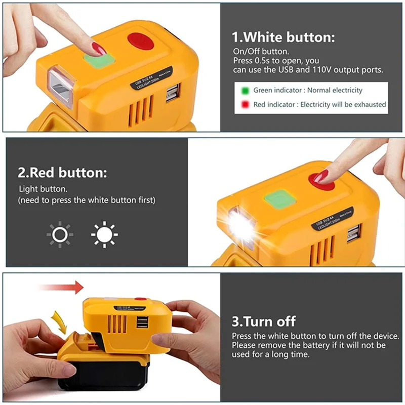 ABRU-For 20V 18V Lithium Battery 220V Portable Inverter Power Station With LED Light USB