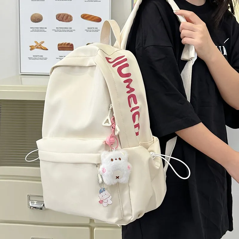 Simple Solid Color Backpack Large Capacity Lightweight Rucksack Versatile for School Commute Travel Daily Use