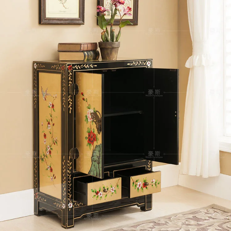 New Chinese Style Furniture Home Entrance Cabinet Lacquerware Living Room Feng Shui Cabinet Hallway Sideboard Cabinet