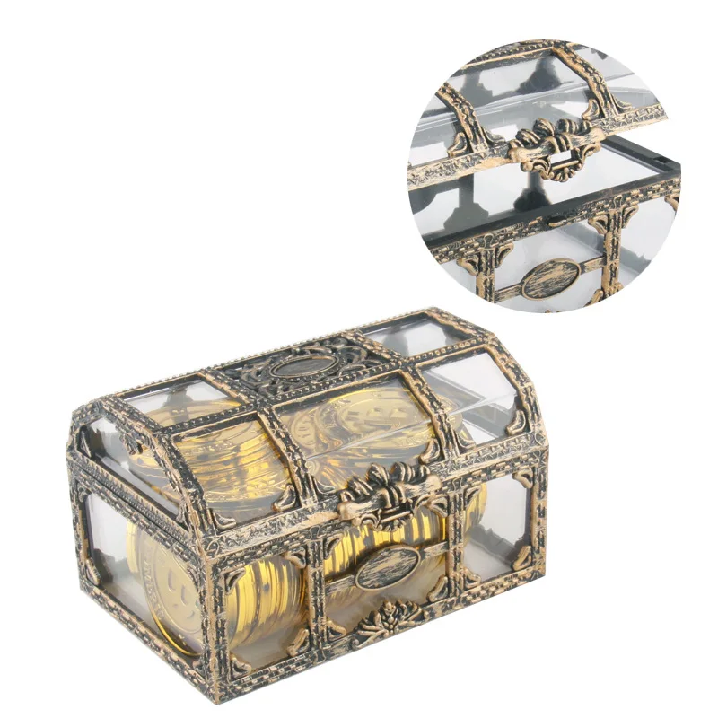 

Vintage Transparent Pirate Treasure Storage Box Organizer Earrings Crystal Gem Jewelry Trinket Women Jewelry Display Travel Case