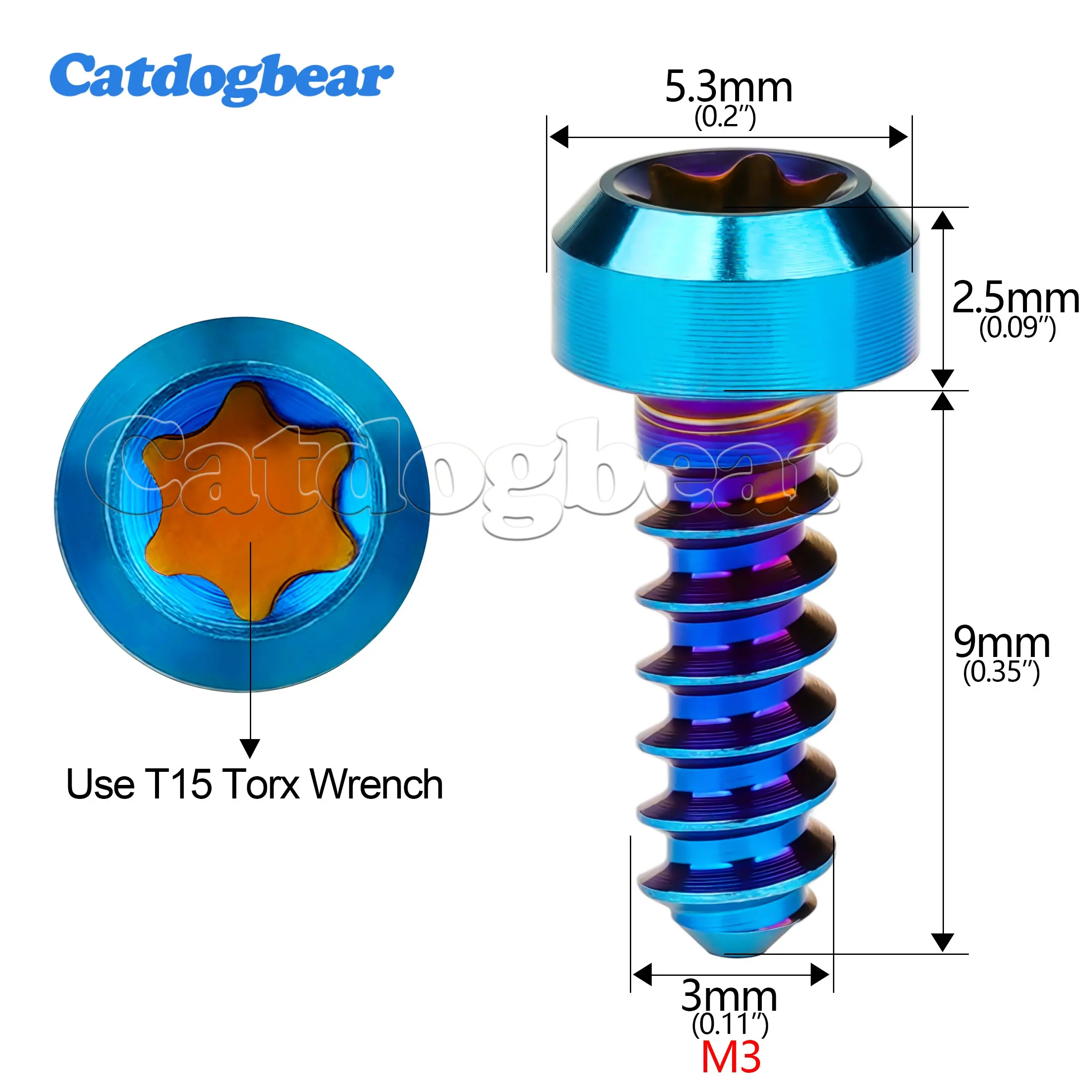 Catdogbear 1PCS Titanium Bolt M3x9mm  Countersunk hex socket self-tapping screw for Bike Motorcycle Car Boat Ti Fasteners