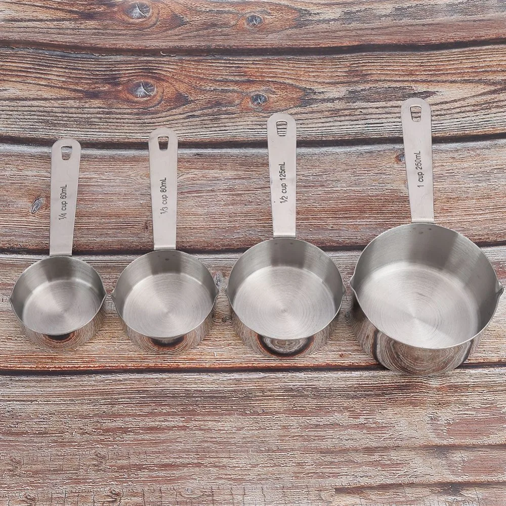4Pcs Set Stainless Steel Measuring Cups Stackable Dual Spouts Measuring Spoons Metal Stainless Steel Measuring Cups Kitchen Use