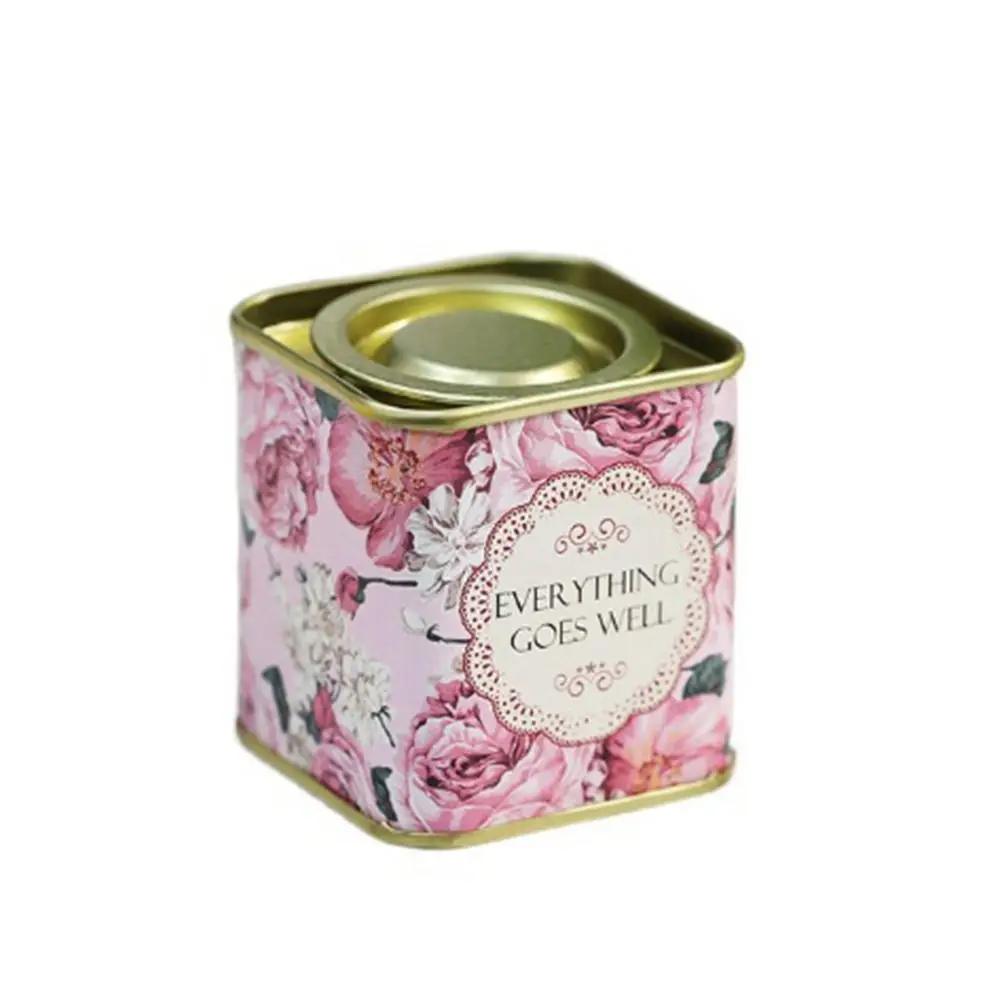 Decorative Tinplate Tea Tin Box Square Small Metal Tea Can Portable Sealed Sugar