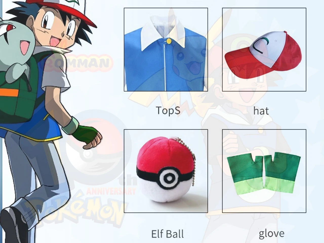 

A large number of ready-made Pok é mon, Ash, cosplay, pet Pok é mon, complete set of hats, Pok é Ball, adult and children's cosp