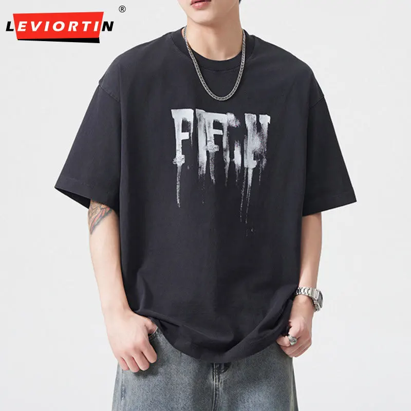 

Мужская хлопковая футболка премиум-класса American Trendy Ice Feel, мягкие удобные футболки с короткими рукавами и принтом граффити Lazy Vibe