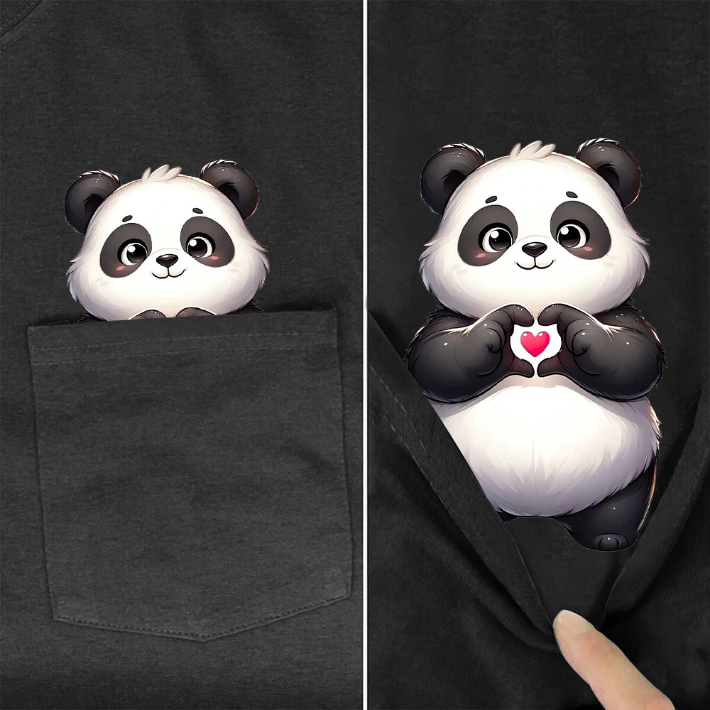 CLOOCL Funny Panda Cotton T-Shirts Animals Hand Heart Gesture Printed Pocket T-shirt Women Short Sleeve Shirts Hip Pop Tops