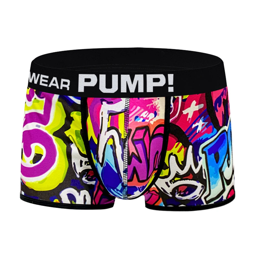 

Men's Graffiti Low Waist Boxer Briefs European American Style Sexy Sports Underwear Trendy Personality Boxershorts