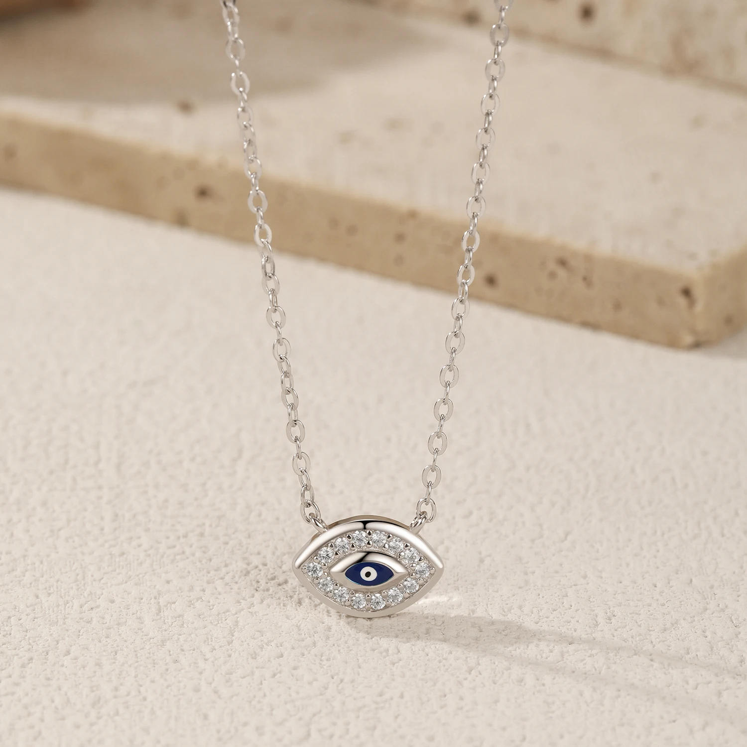 MODIAN Collana con ciondolo occhi azzurri in argento sterling 925 con diamanti simulati abbaglianti per gioielleria raffinata da donna