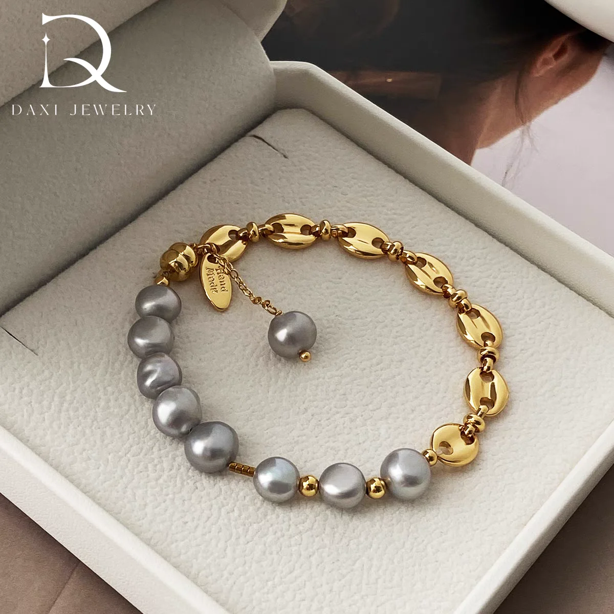 Nature Pearl Bracelet Chain Link Culture Pearl 14K Gold Fashion Dainty Handmand Jewelry GPB31