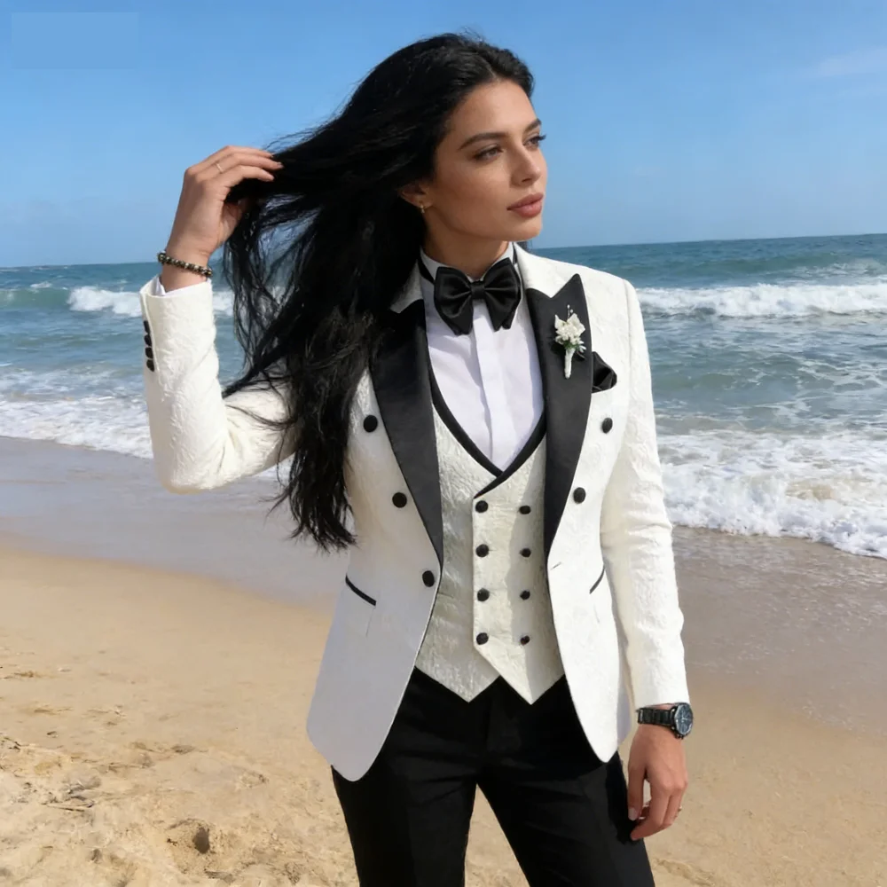 

Мужской свадебный смокинг с цветочным принтом, комплект из 3 предметов: двубортный пиджак с жилетом и пикообразными лацканами, модный костюм для жениха, мужской свадебный наряд