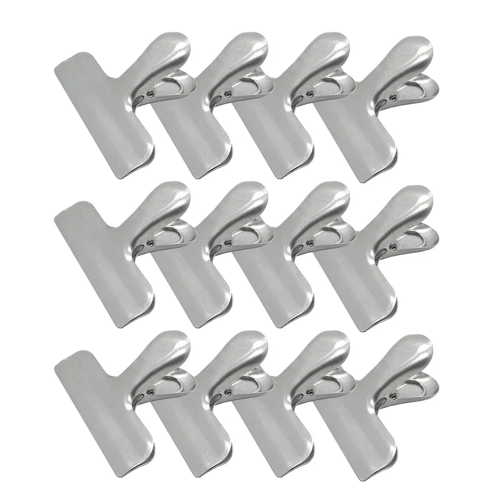 8pcs Stainless Steel Sealing Clip Bill Clip Metal Clip Snack Bag Office Document Bag Fresh Food Bag Strong Bite Force Rust Proof