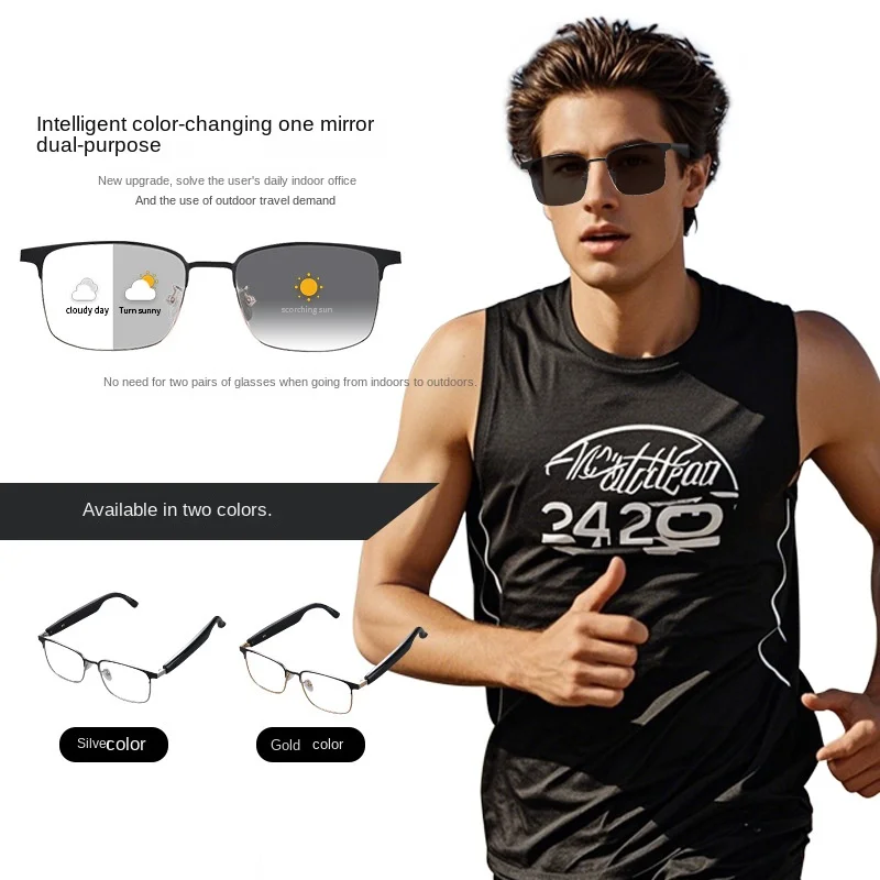 Echowear Smart Magnetic Charging Color Changing Lens Dual Channel AI Translation Intelligent Bluetooth Glasses Metal Frame 2026