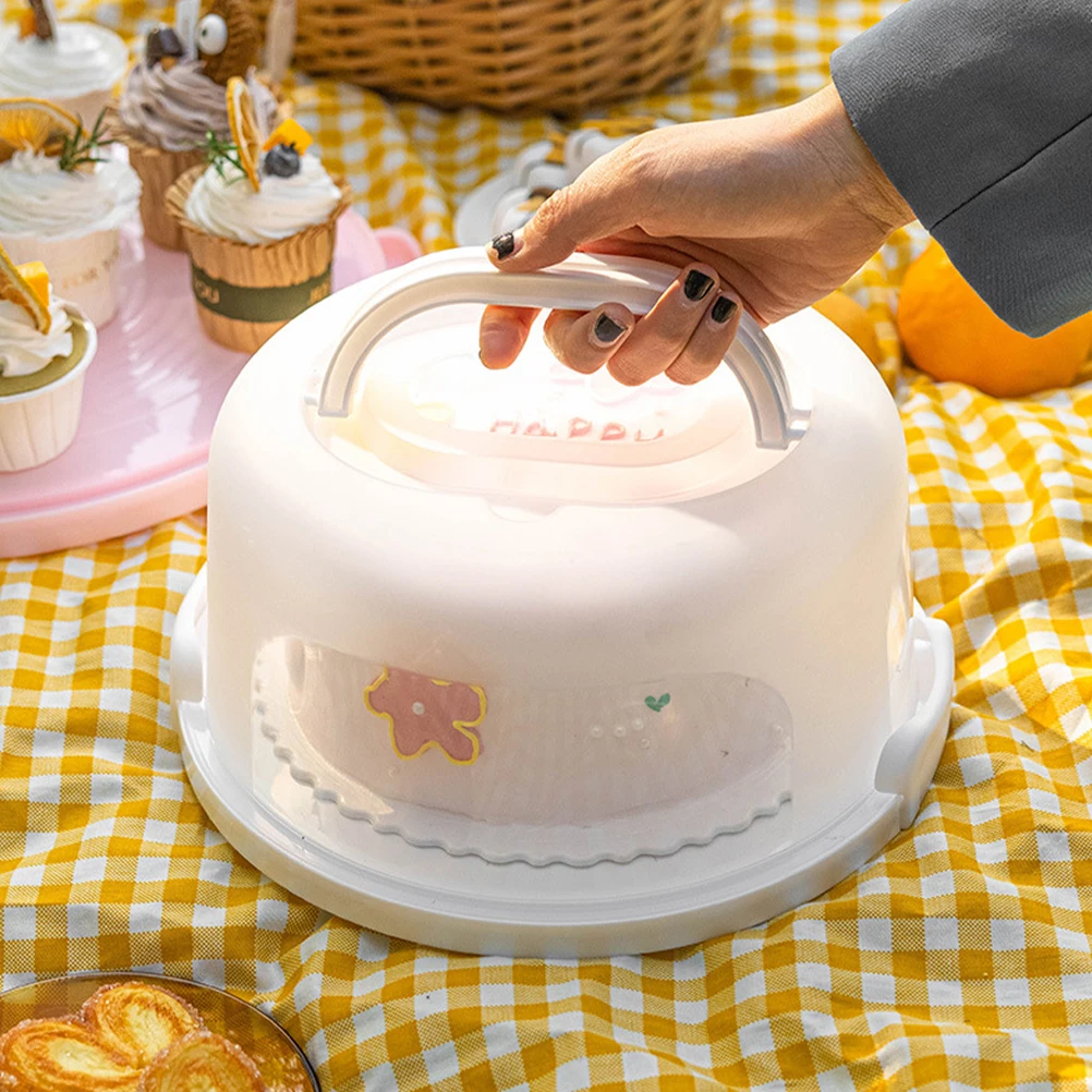 

Cake Holder with Lid Storage Box Case Birthday Packing Container White Carrier Portable Transport