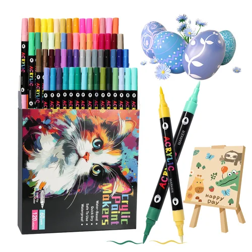 Juego de marcadores de pintura acrílica de 24/48/72/96/120 colores: bolígrafos de doble punta para pintura rupestre, manualidades y obras de arte – pigmento vívido y de secado rápido