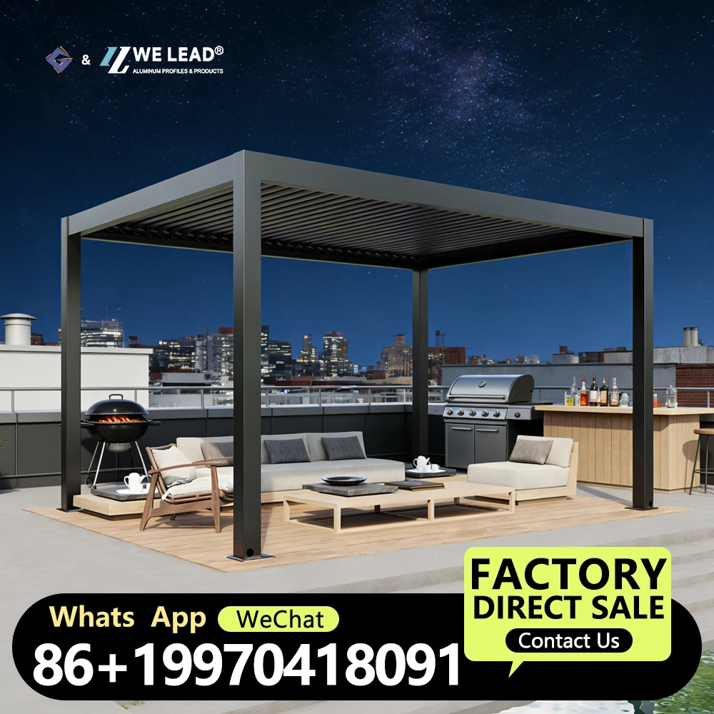 

Modern motorized opening roof waterproof retractable motorized aluminum pergola