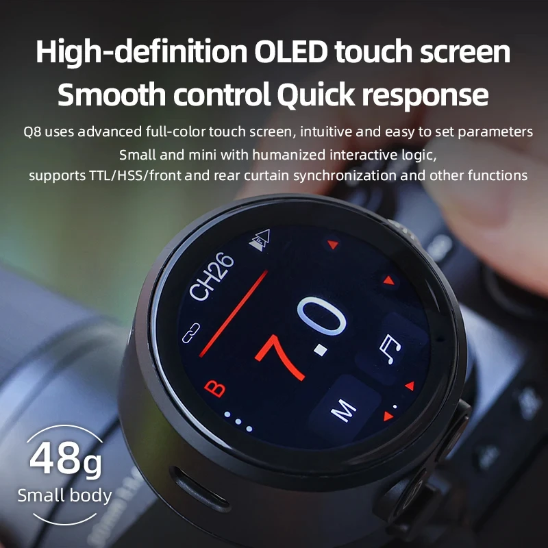 JINBEI TR-Q8 TTL HSS جهاز إرسال فلاش لاسلكي مع شاشة OLED تعمل باللمس لكانون نيكون فوجي سوني باناسونيك أوليمبوس