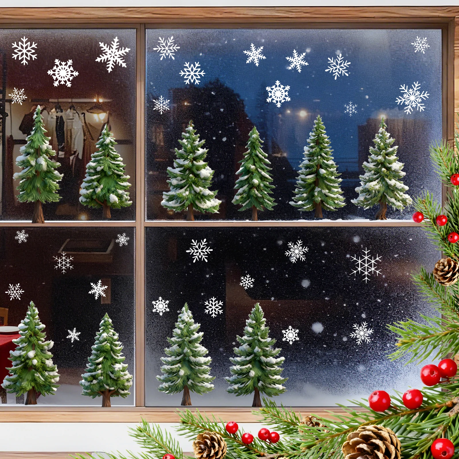 Christmas Tree Wall Sticker Xmas Tree Gift Pattern Wall Decal Christmas Decoration for Home Window Living Room Shop Wall Decor