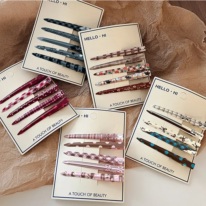 Cute Polka Dot Plaid Bow Hair Clip for Women Girls One Word Duck Bill Clamp Bangs Edge Fringe Hairpin Sweet Headdress