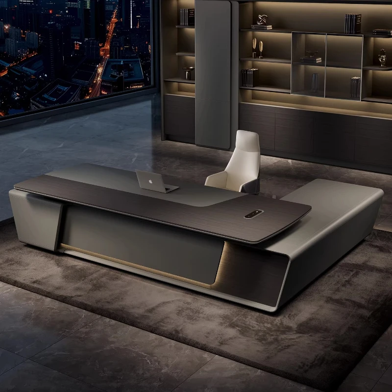 Luxury top L shaped boss table bureaux de travail Computer desk Room desks filing cabinet office table pliante Motion furniture