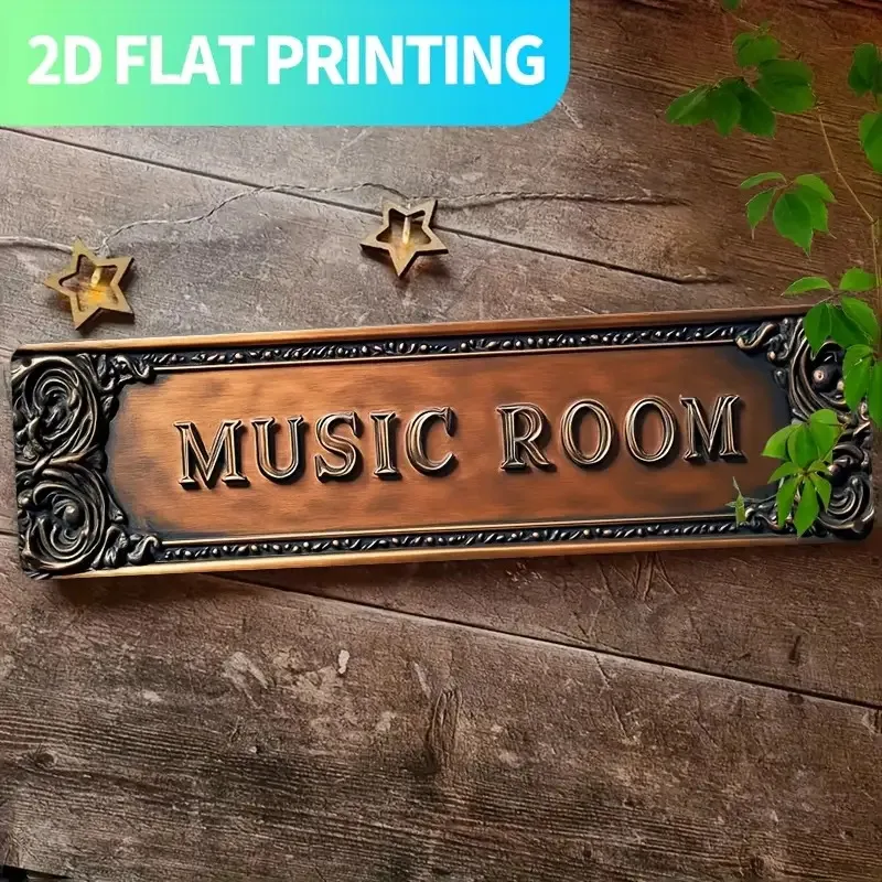 2D Flat Aluminum Music Room Sign, Vintage Gothic Metal Wall Decor 15.7x3.9 in, Pre-Cut Easy Hang, Farmhouse Home Kitchen Porch