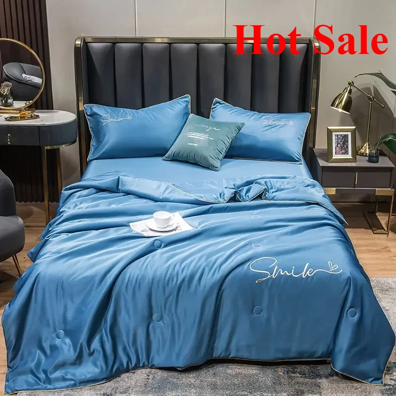 

1 Pcs European Style Ice Silk Summer Quilt Set High-end Embroidered Cooling Blanket Sets Air Conditioning Comforter