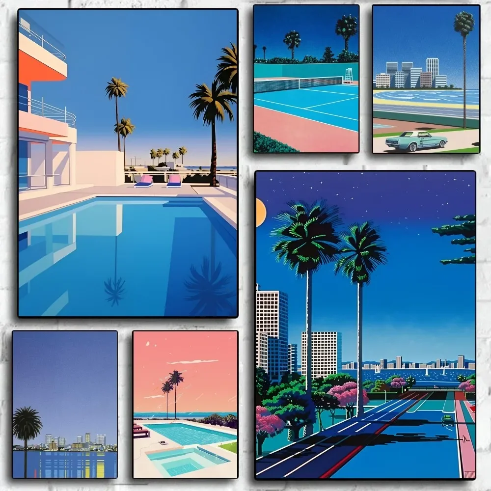 Japan Beach City Summer Canvas Painting Hiroshi Nagai Vaporwave Poster Home Living Room Bedroom Bar Cafe Art Decor
