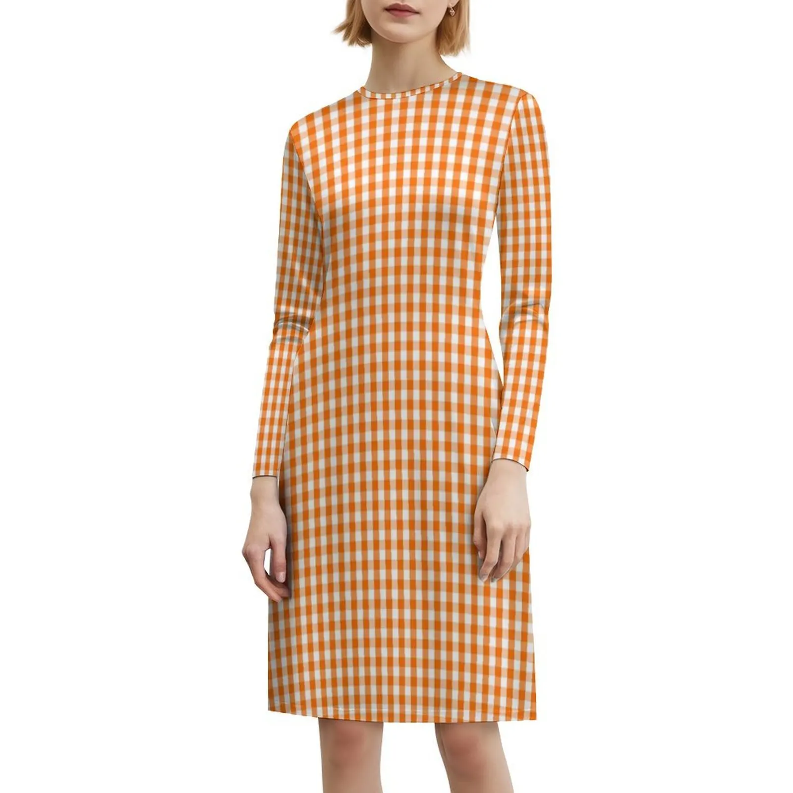 فستان كاجوال على الطراز الكوري باللون البرتقالي والأبيض على شكل قرع داكن للنساء فساتين مكتب يومية بسيطة للسيدات داكنة #6