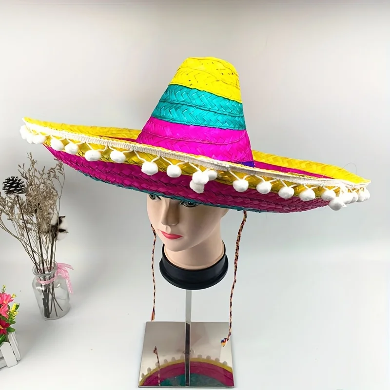 Random Color Mexican Sombrero Hat Carnival Ethnic Cap For Halloween Party Parent-child Costume Cosplay Fiesta Theme Party Decor