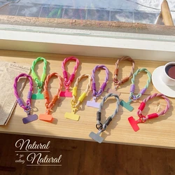 Korea Universal Braided Mobile Phone Short Lanyard Strap Hanging Chain Ring Cord with Patch Wrist Strap Cell Phone Detachable