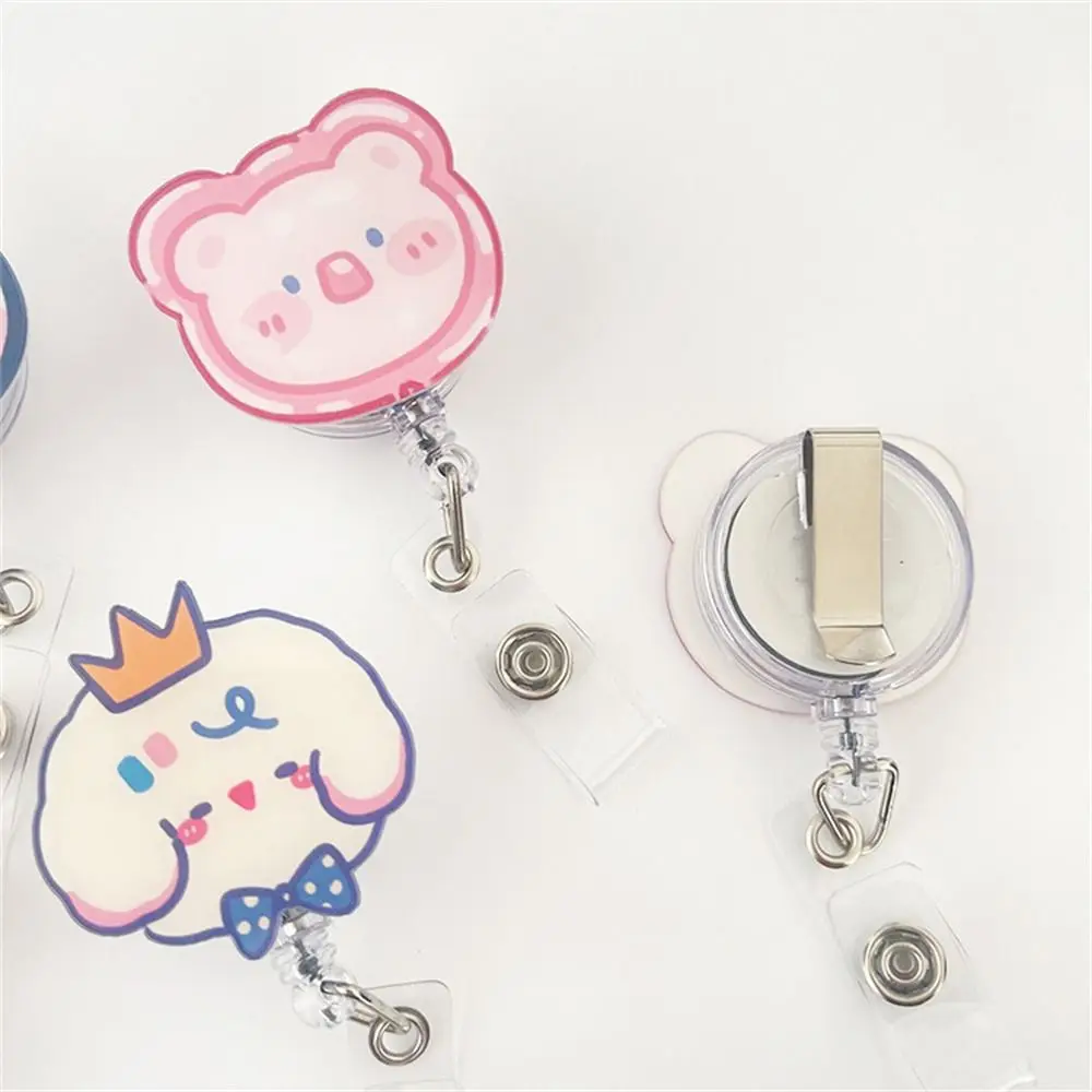 Cute Work Card Clip Rabbit Students Chest Card Retractable Badge Reel ID Card Clips Nurse Badge Holder Name Card Holder