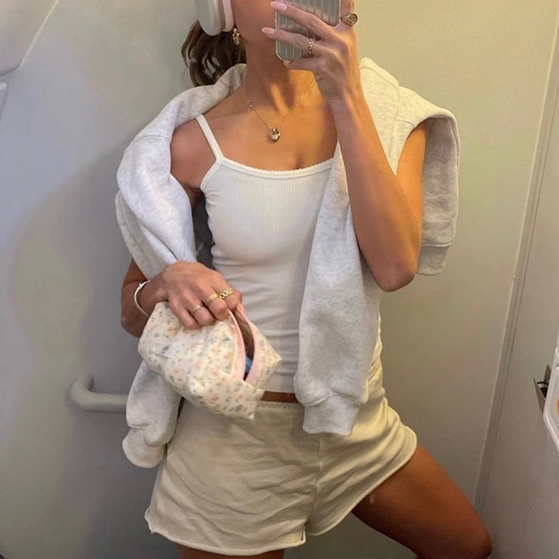 Comfy Pajamas Women Sweet 2 Piece Loungewear Cutest Outfits Lace Trim Bow Cami Crop Tops + Shorts Y2K Fairycore Streetwear