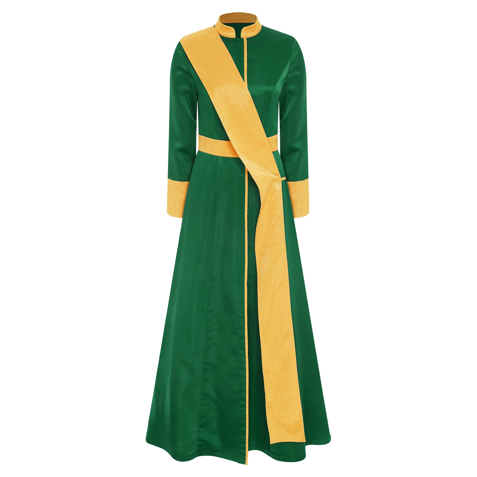 

Women Halloween Priest Pastor Vestments Cosplay Robe with Stole Zipper Long Sleeve Jacquard Spliced Long Dress Catholic Chasuble