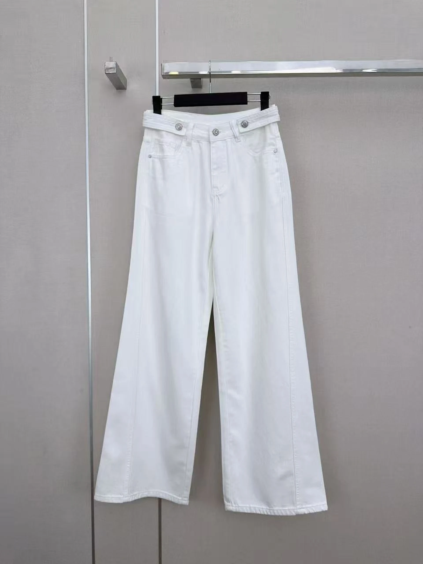 

High Waist Wide Leg Denim Jeans Women's Embroidered Letter Pocket Straight Cut Spring Summer New Arrival South Oil Quality