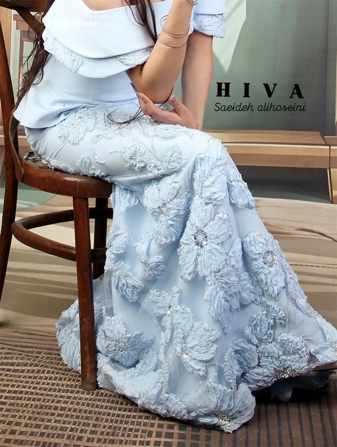 Lena Flower Prom Dresses 2025 Luxury Evening Dress Woman Sky Blue Elegant Dress Luxury Wedding Guest Customized Off the Shoulder