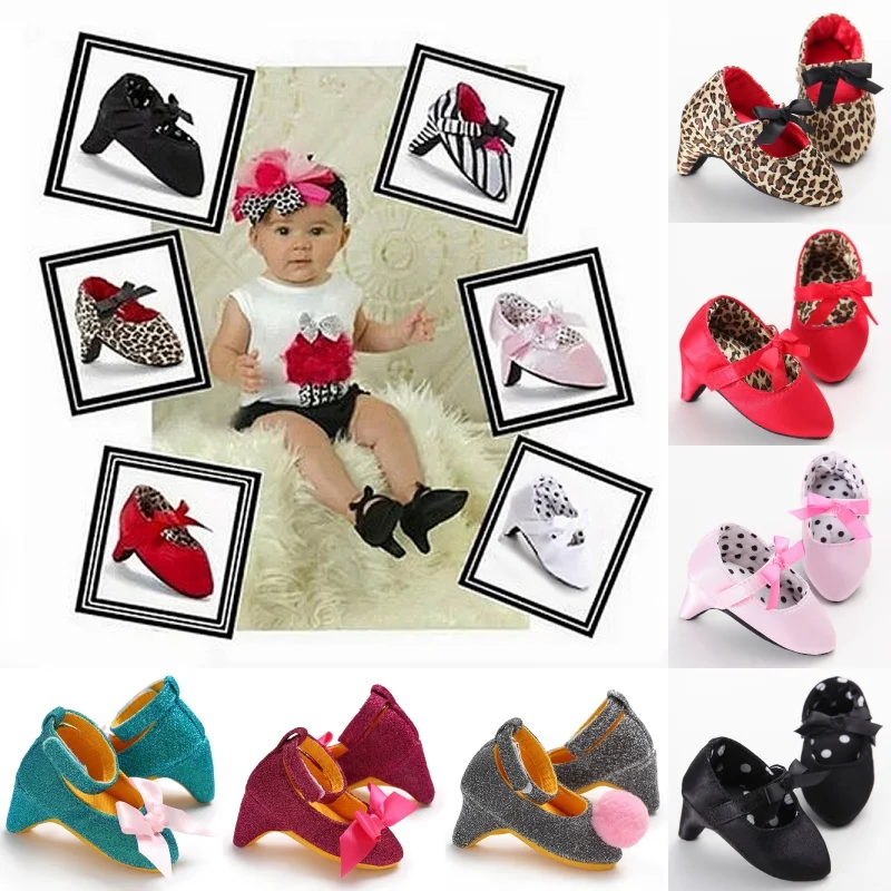 New Infant Newborn Baby Girl High Heels Shoes Princess Bow First Birthday Party Shoes Photo Props Shoes 0-12M